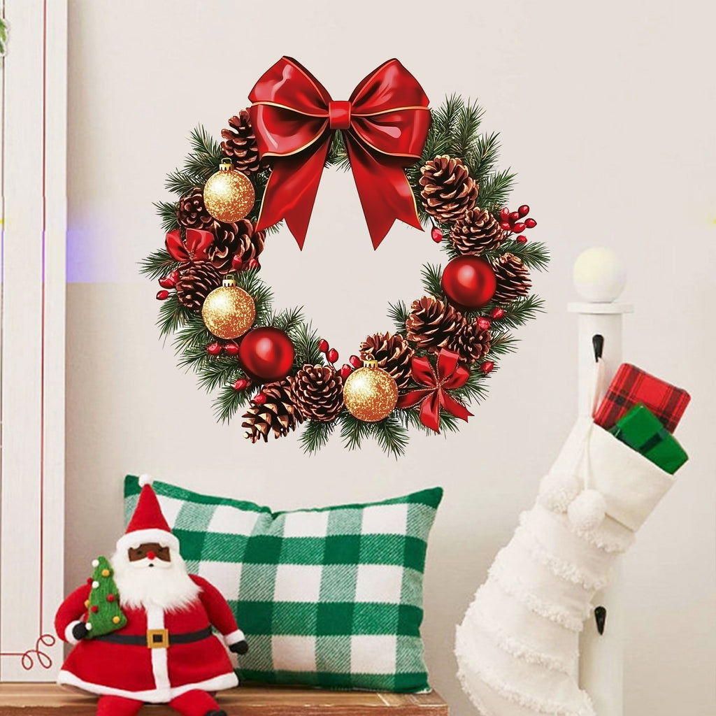Christmas Wreath Wall Sticker — Red Bow & Pinecone