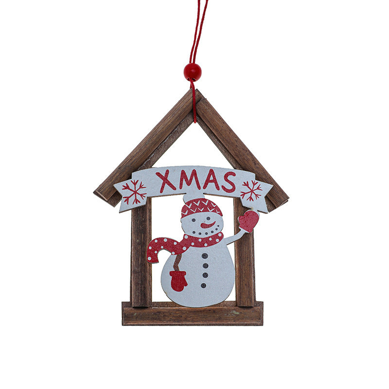 Wooden Christmas House Tree Ornament — Santa or Snowman