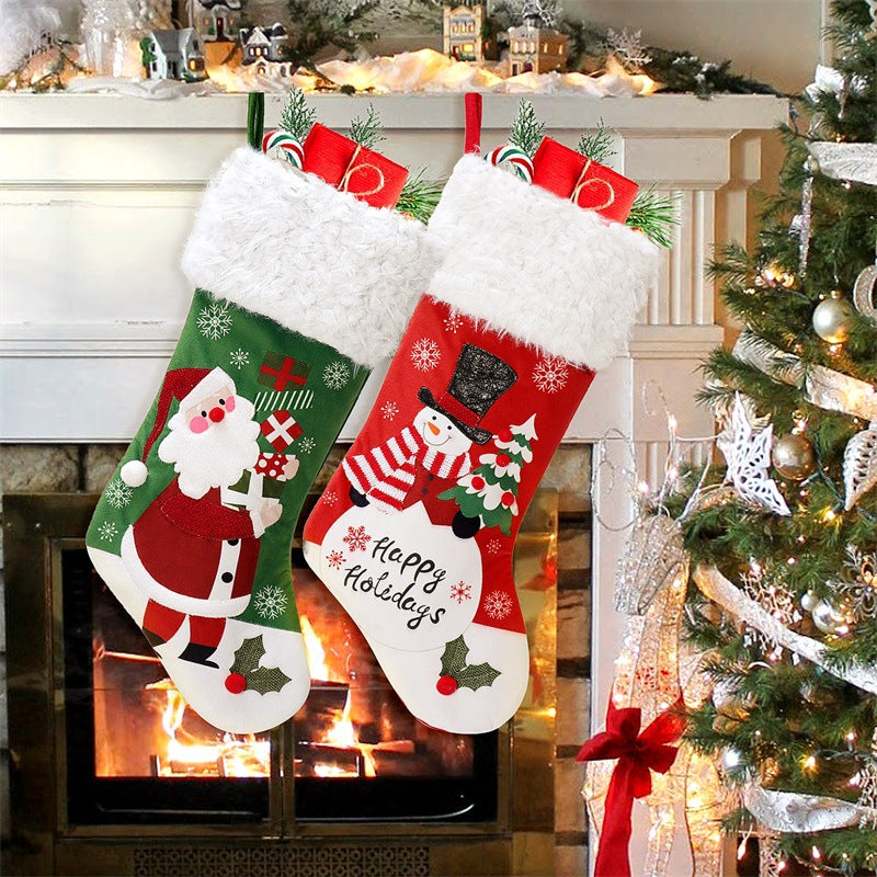 Velvet-Style Christmas Stocking — Santa or Snowman