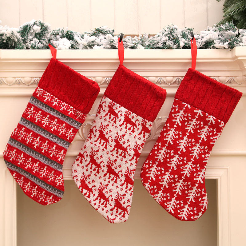 Knitted Christmas Stocking — Striped, Deer & Tree Designs