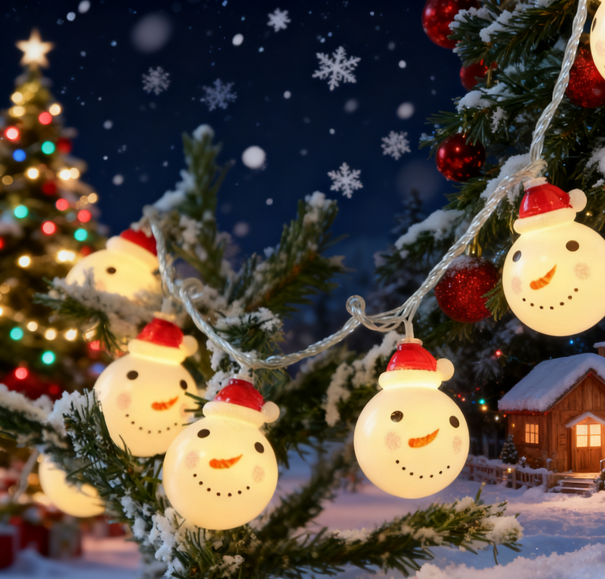 Snowman Christmas LED Light String — Battery or USB