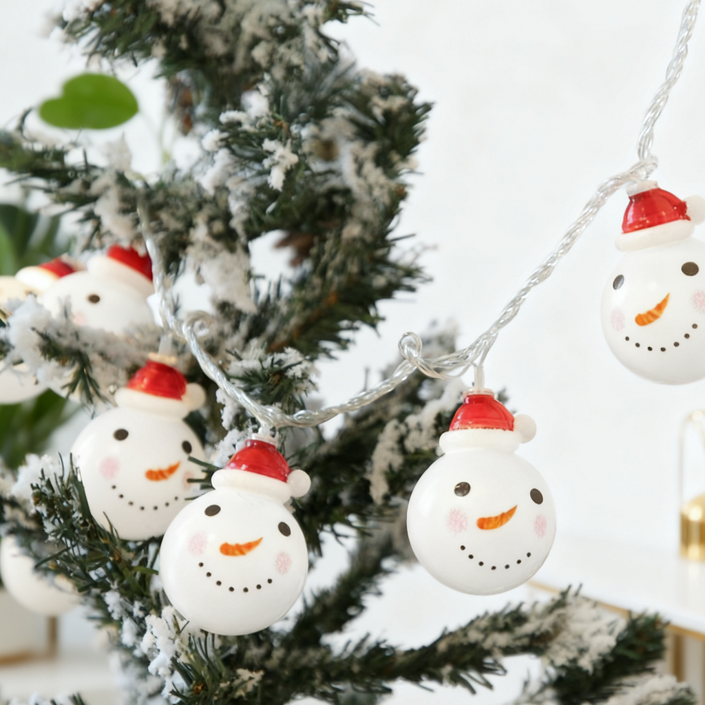 Snowman Christmas LED Light String — Battery or USB