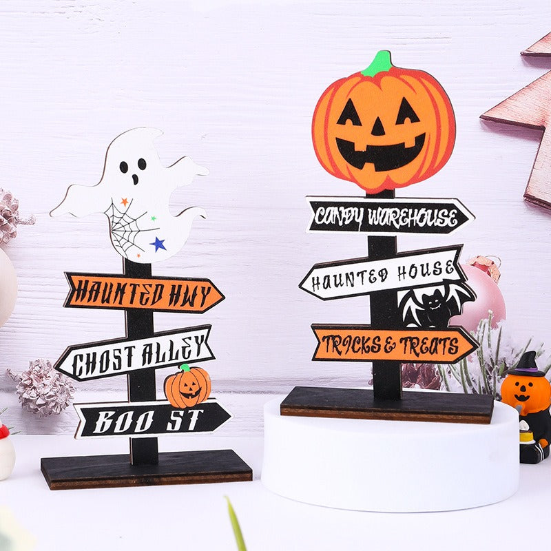 New Ghost Festival Decoration Products Halloween Pumpkin Letter Wooden Ornament Tree shaped Ghost Desktop Display