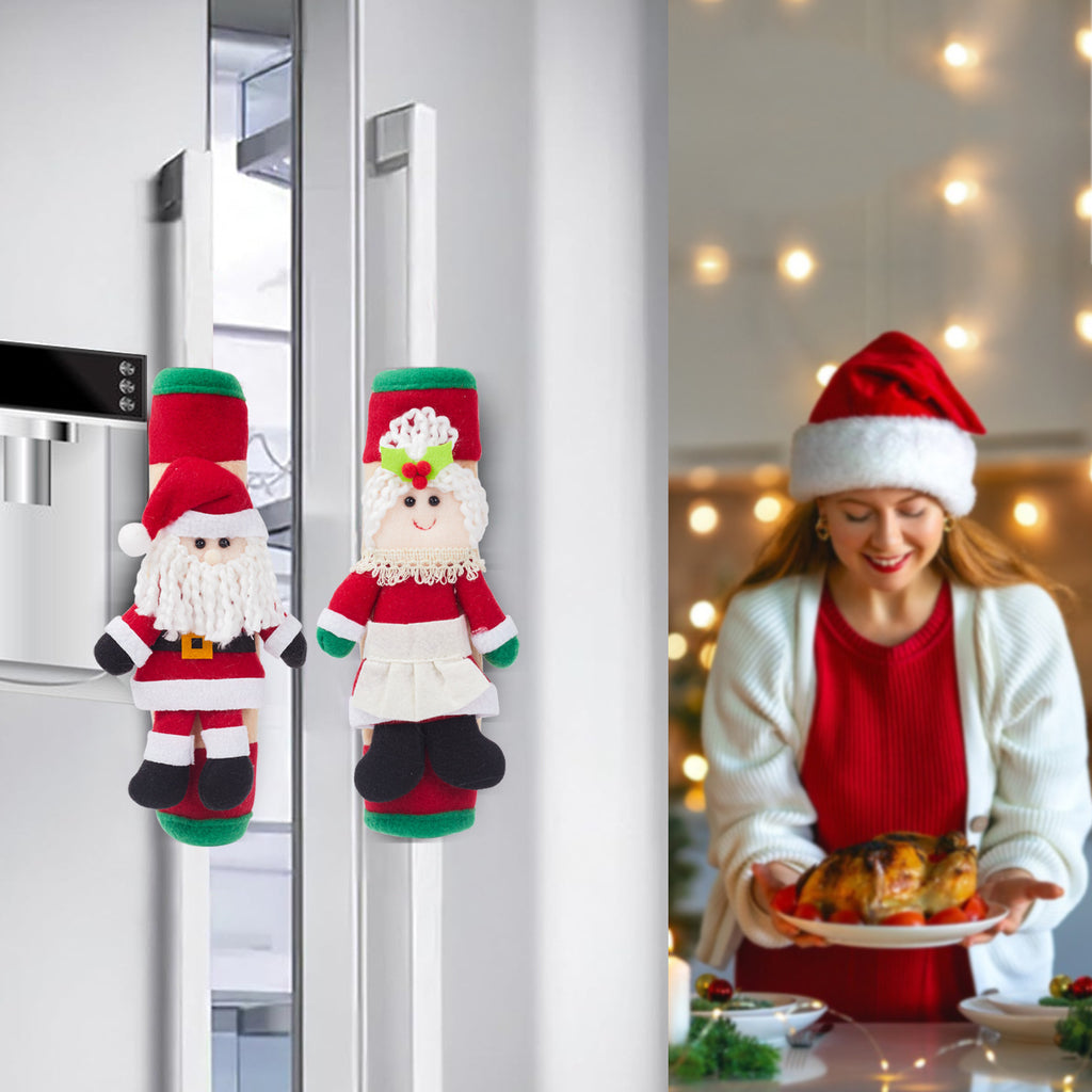 Mr. & Mrs. Claus Refrigerator Handle Decorations — Cloth Set