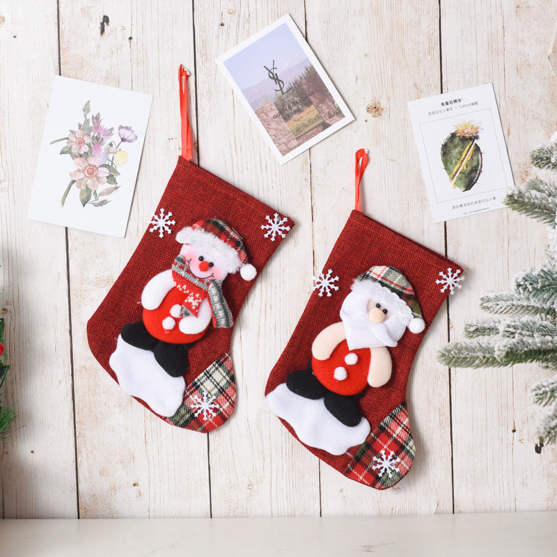 Linen Christmas Stocking Gift Bag — Santa, Snowman, Deer or Bear