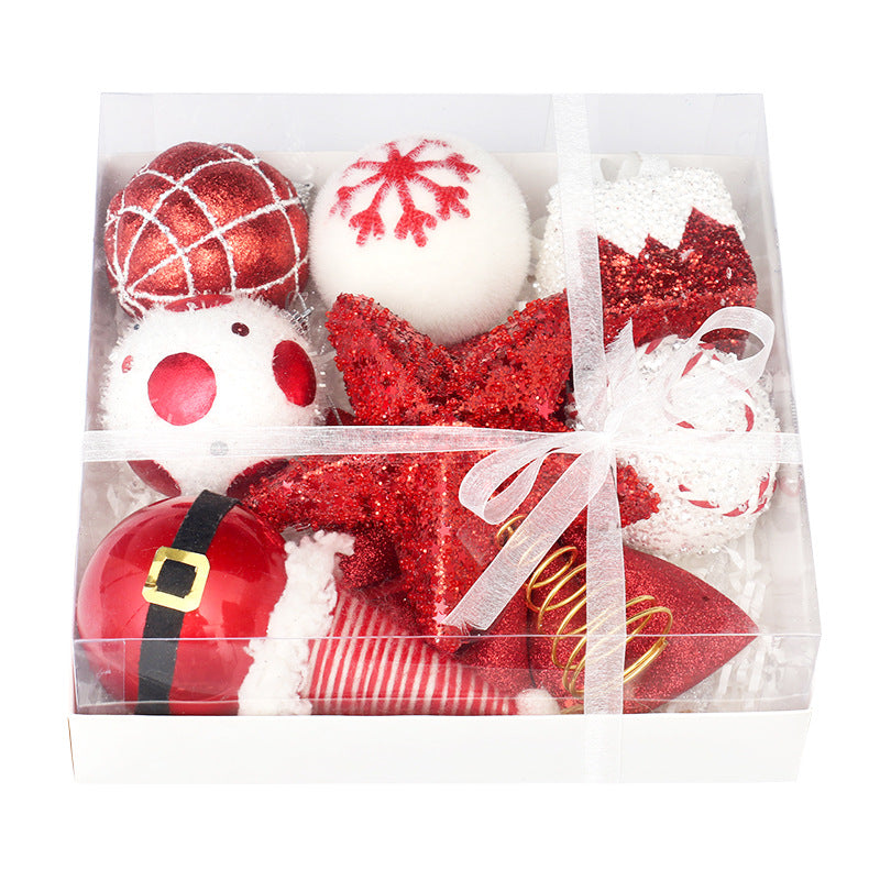 Red & White Christmas Tree Star Topper with Ball Ornaments