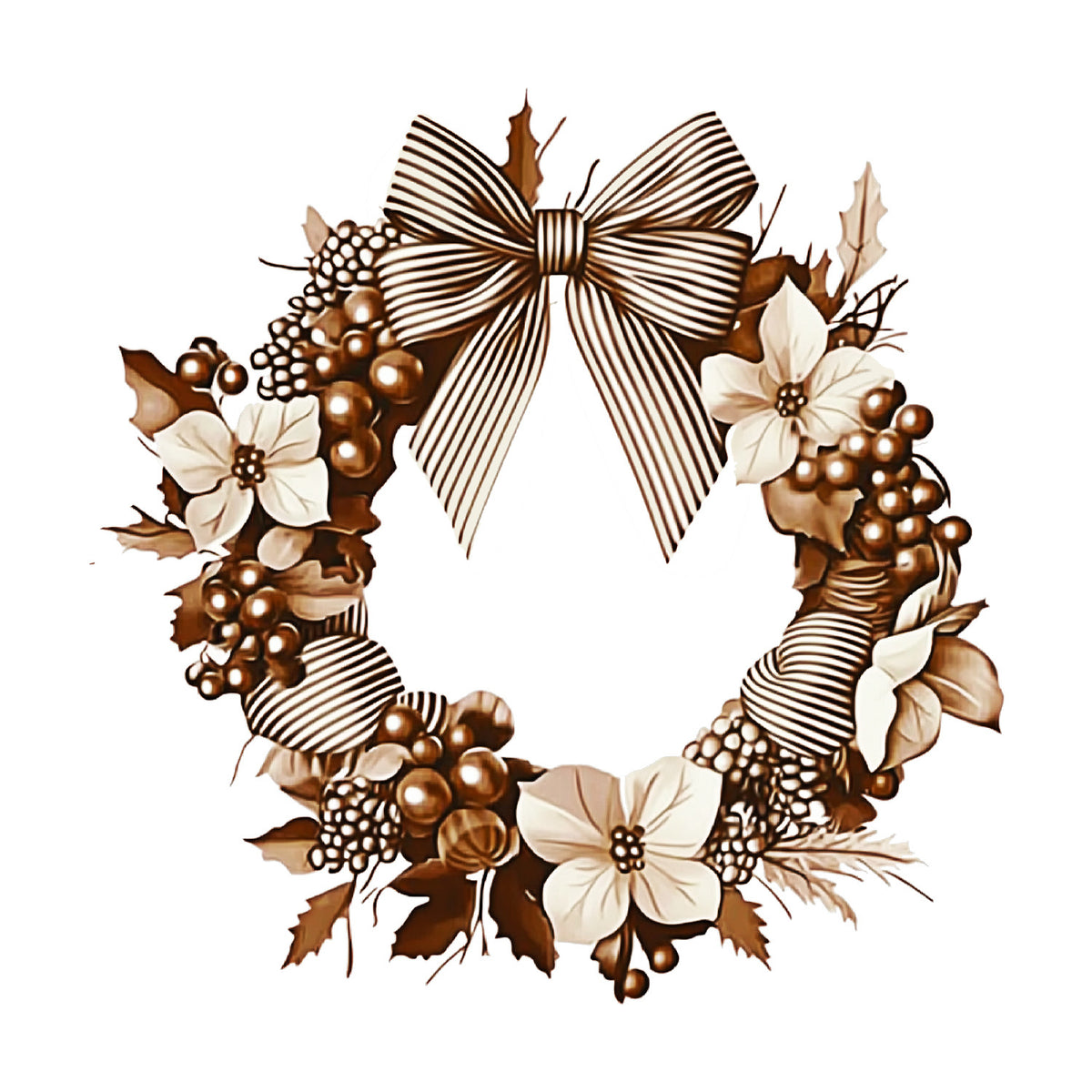 Christmas Flower & Bow Wreath Wall Sticker — 1 Piece