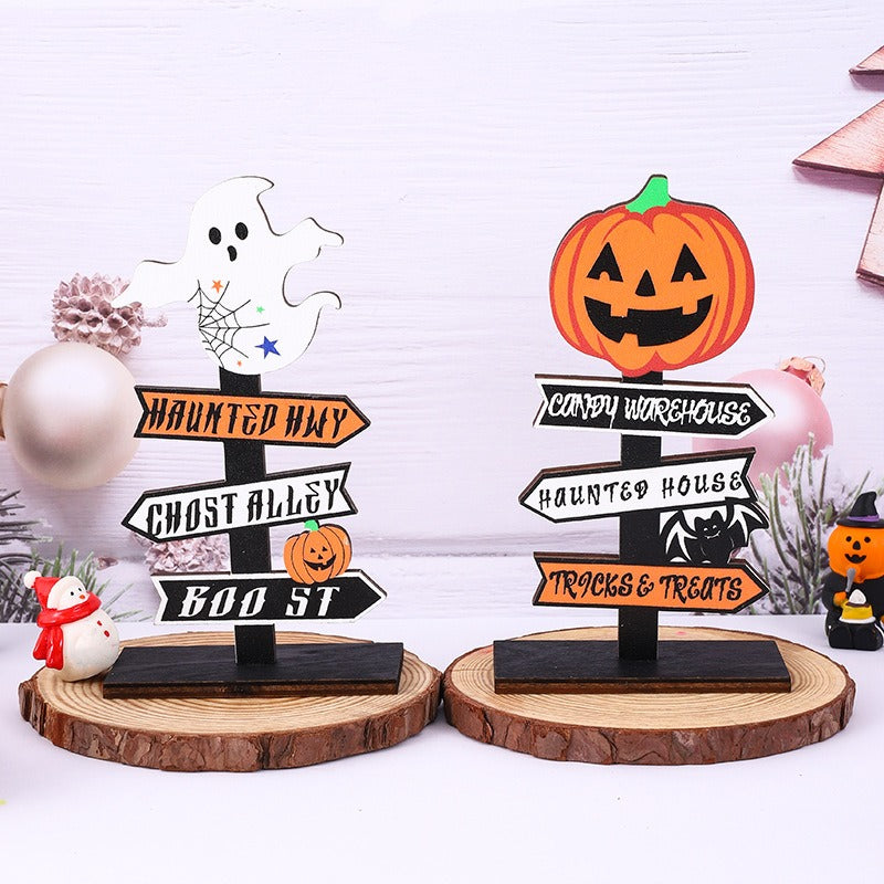 New Ghost Festival Decoration Products Halloween Pumpkin Letter Wooden Ornament Tree shaped Ghost Desktop Display