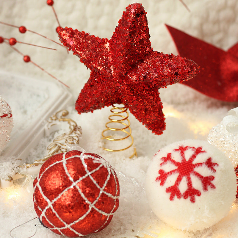 Red & White Christmas Tree Star Topper with Ball Ornaments