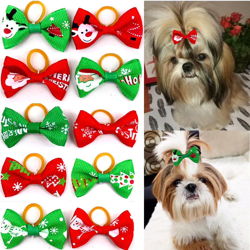 Christmas Dog Hair Bows – 10-Piece Mixed-Style Pack