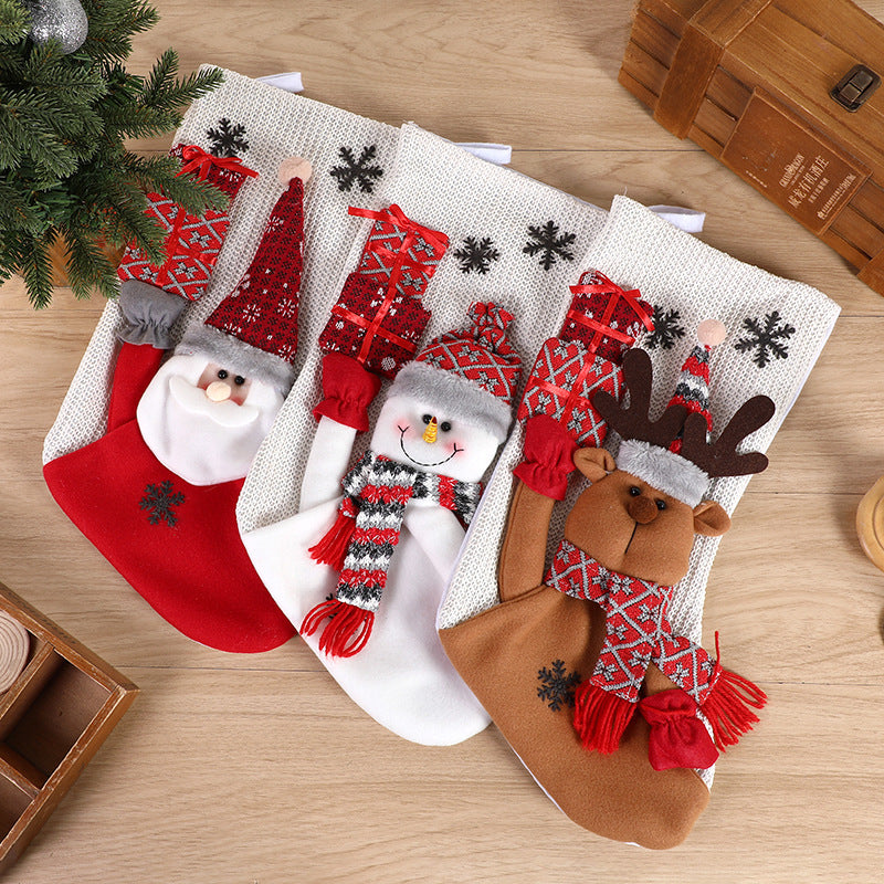 Christmas Stocking Gift Bag — Santa, Deer & Snowman