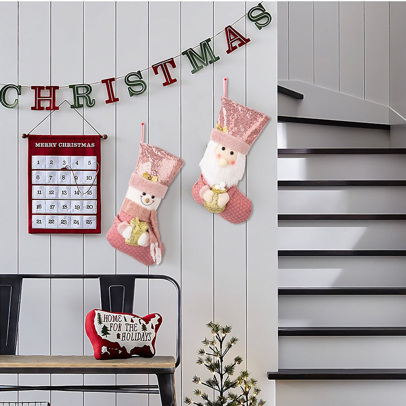Sequin Christmas Stocking Gift Bag — Santa, Snowman & Deer