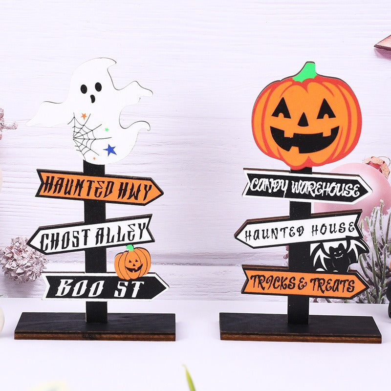 New Ghost Festival Decoration Products Halloween Pumpkin Letter Wooden Ornament Tree shaped Ghost Desktop Display
