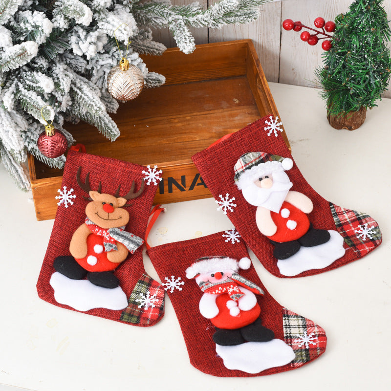 Linen Christmas Stocking Gift Bag — Santa, Snowman, Deer or Bear