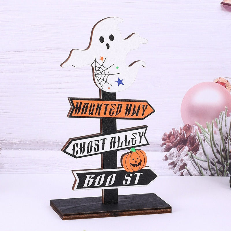 New Ghost Festival Decoration Products Halloween Pumpkin Letter Wooden Ornament Tree shaped Ghost Desktop Display