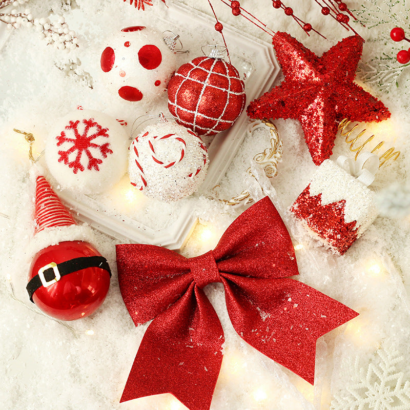 Red & White Christmas Tree Star Topper with Ball Ornaments