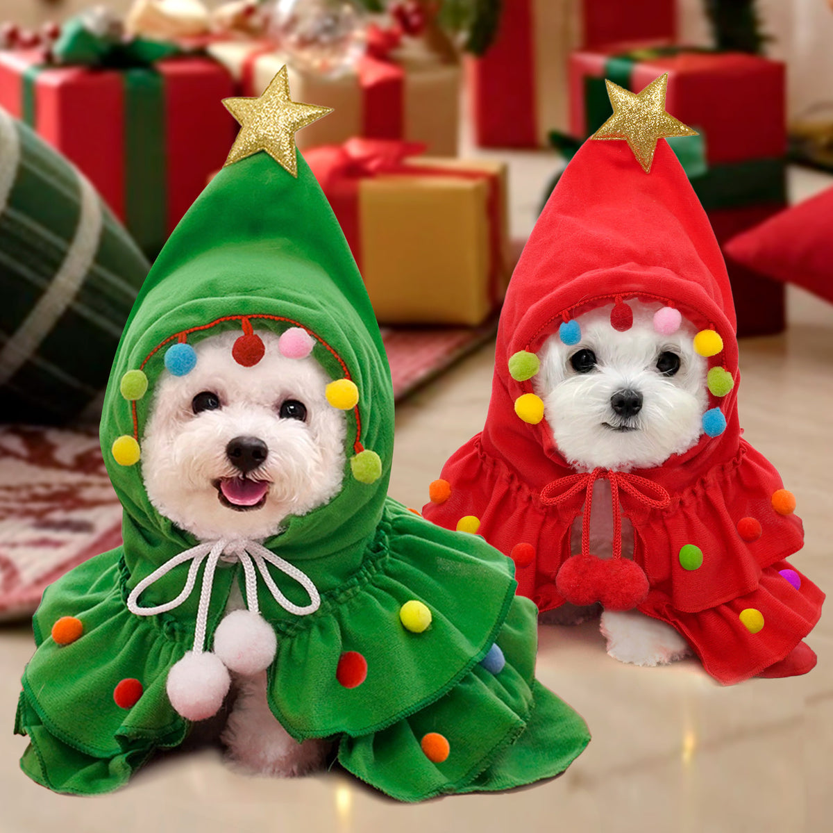 Christmas Dog Cloak – Red or Green, S–L
