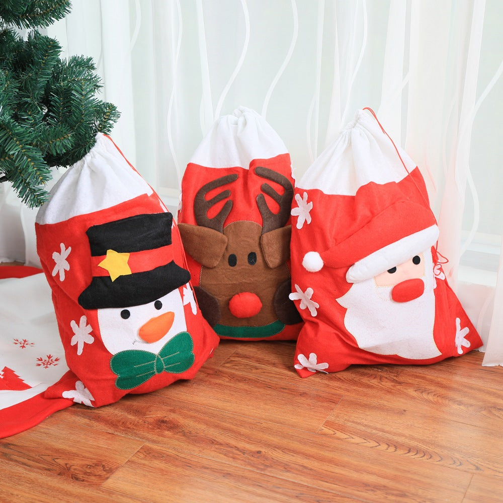Christmas Fabric Gift Bag — Snowman or Deer, 42 × 58 cm