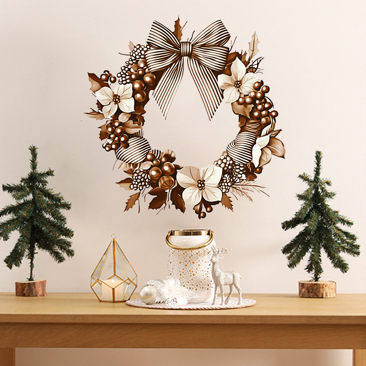 Christmas Flower & Bow Wreath Wall Sticker — 1 Piece