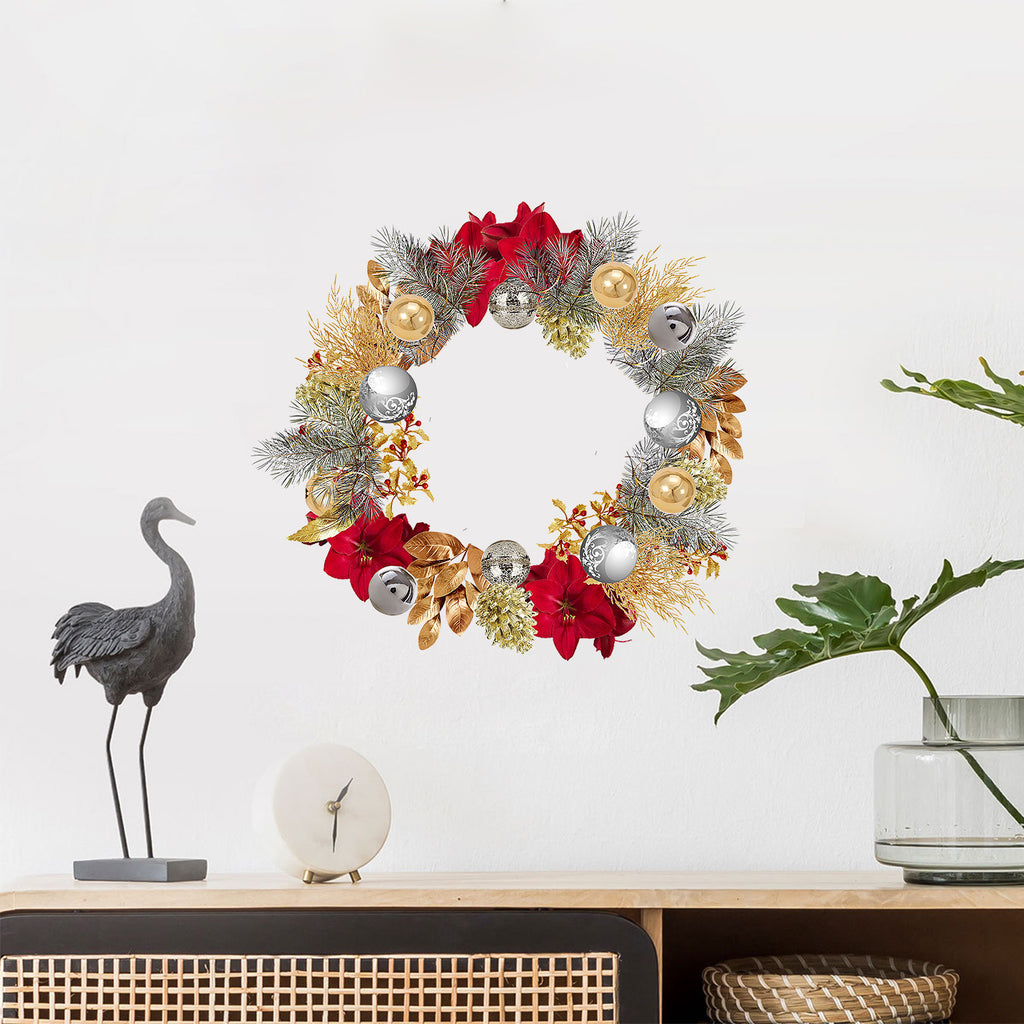 Christmas Wreath Wall Sticker — Leaves & Ornaments, 1 Piece
