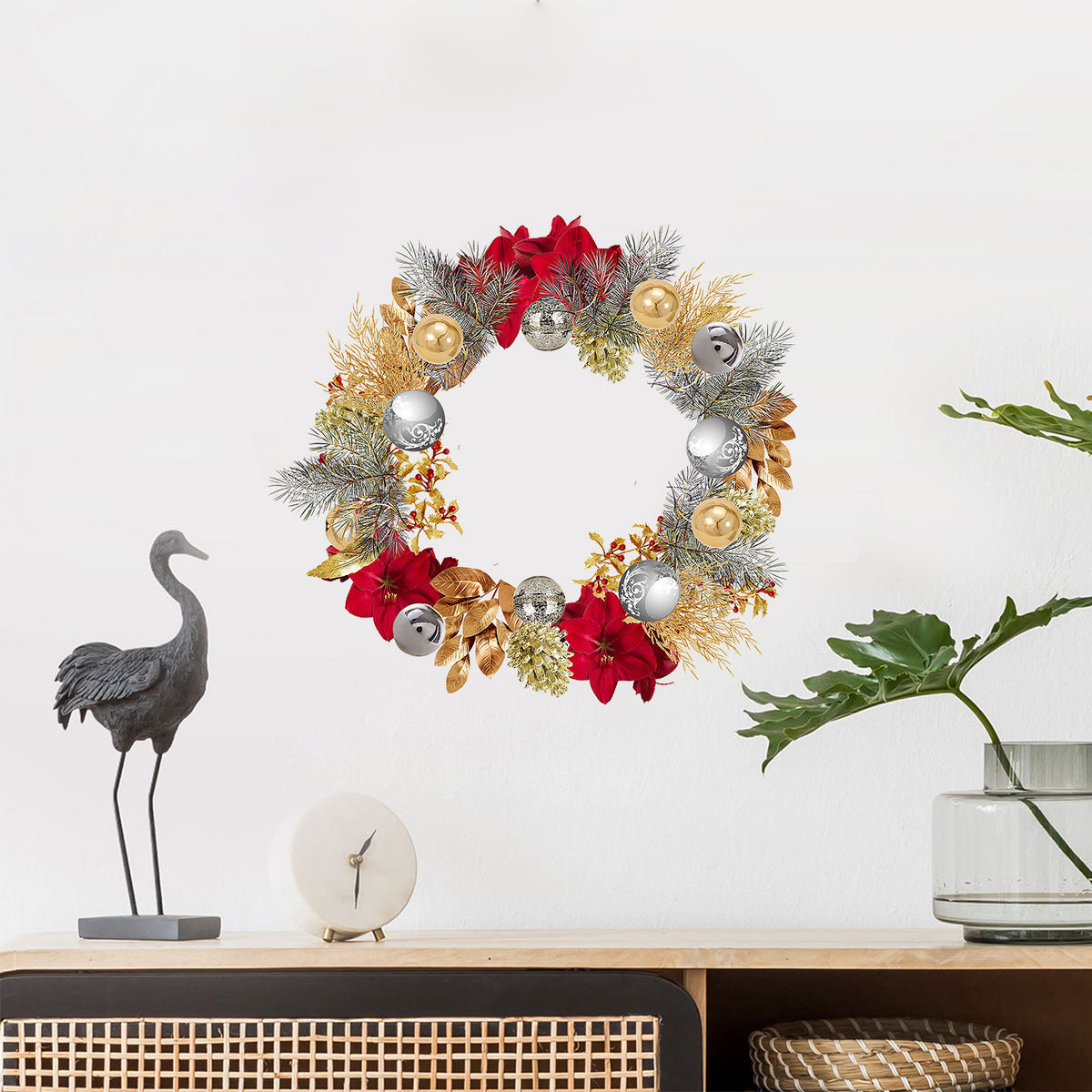 Christmas Wreath Wall Sticker — Leaves & Ornaments, 1 Piece