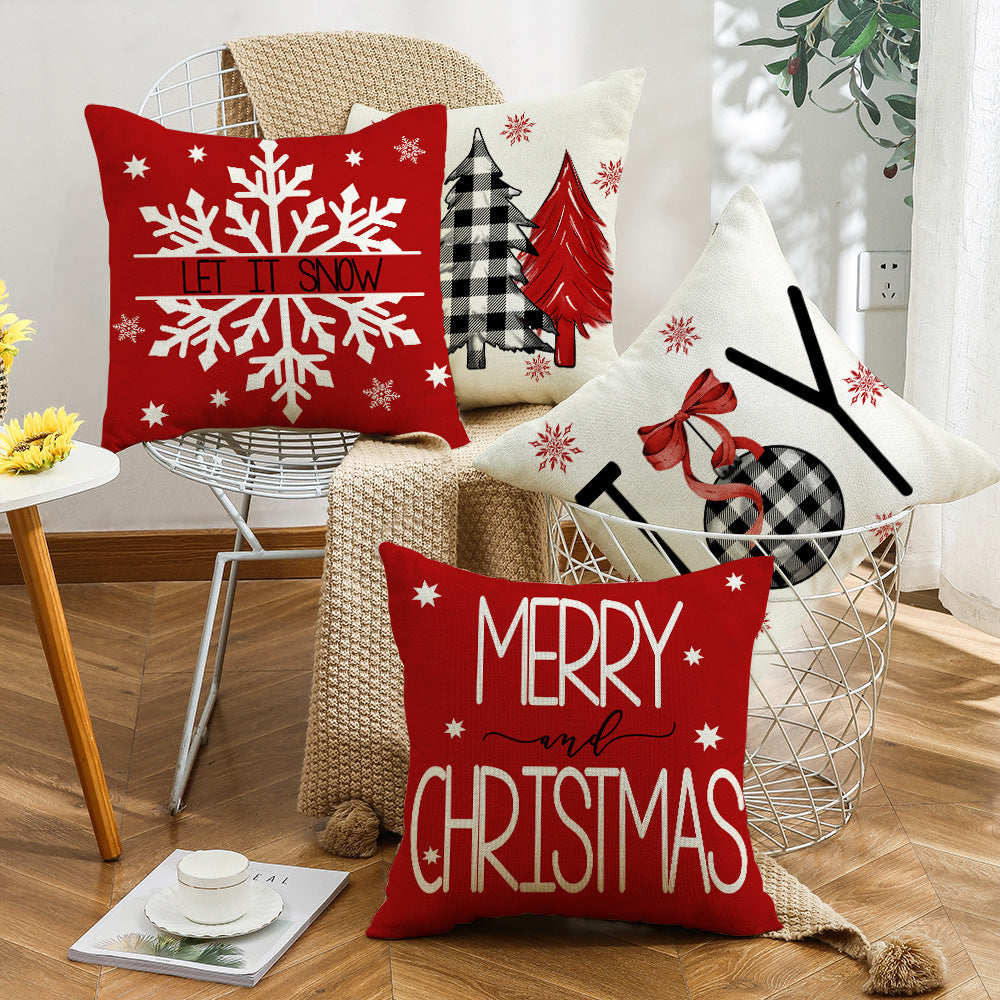 Christmas Pillow Cover — Tree & Snowflake Print, 45 × 45 cm
