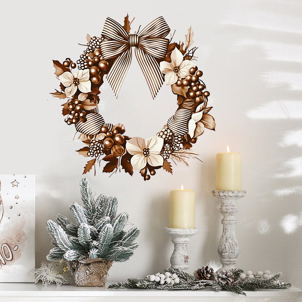 Christmas Flower & Bow Wreath Wall Sticker — 1 Piece