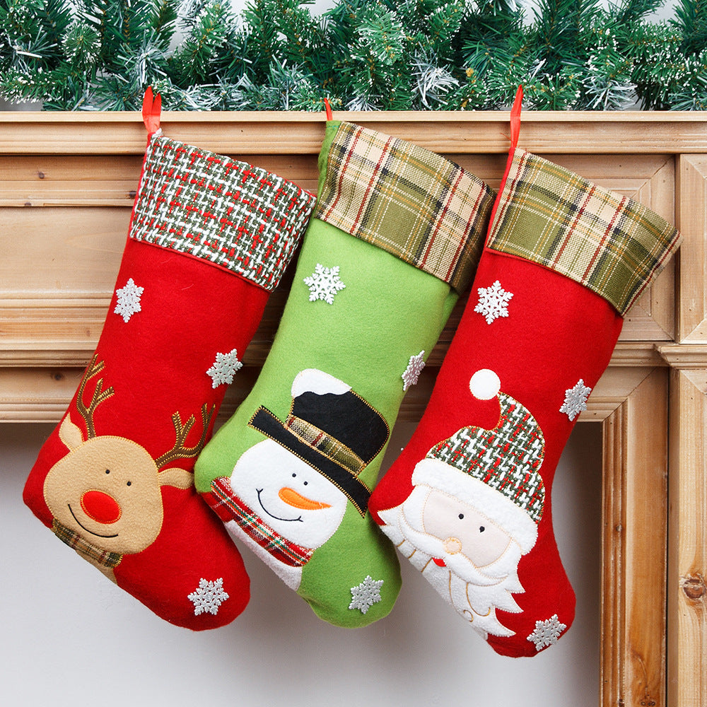Embroidered Christmas Stocking — Santa, Snowman & Deer