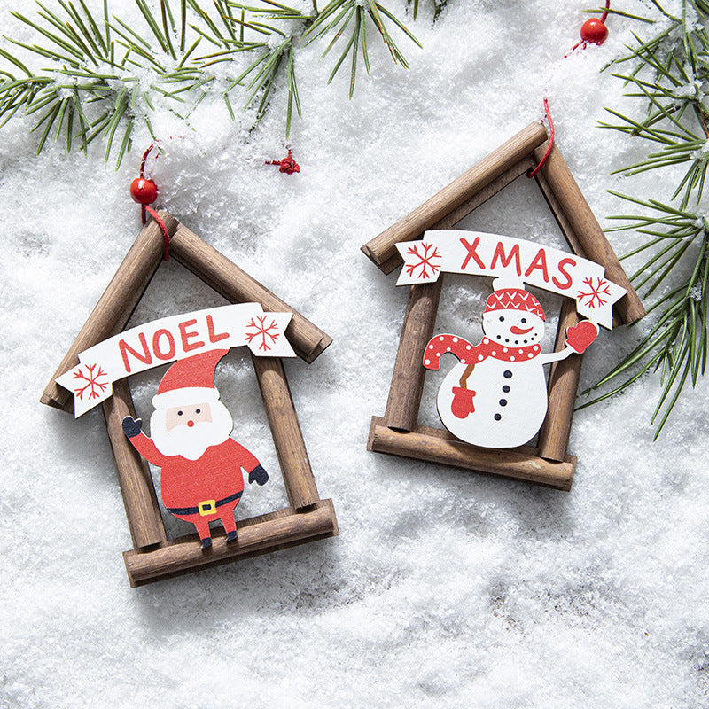 Wooden Christmas House Tree Ornament — Santa or Snowman