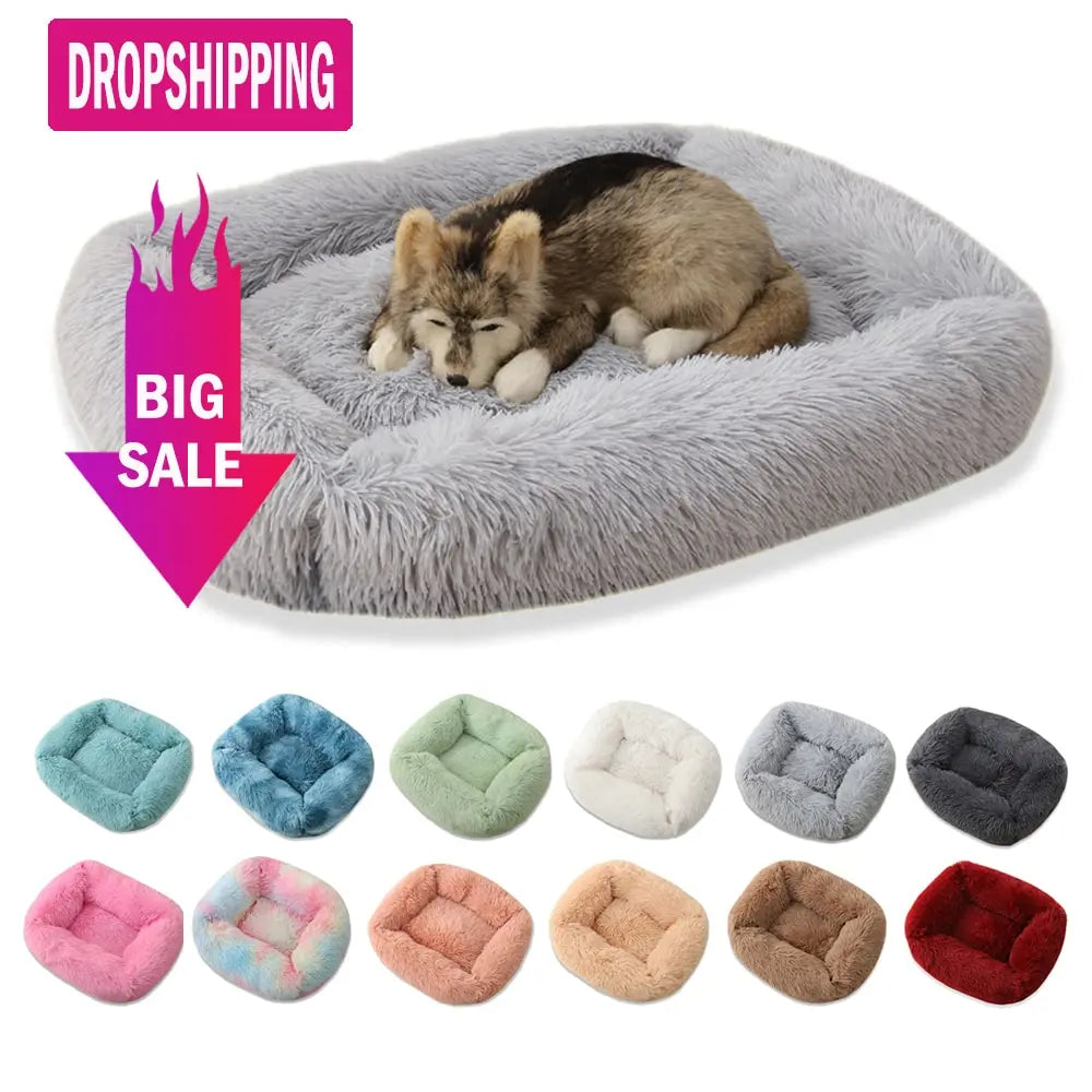 Plush Square Dog & Cat Bed — 12 Colors, 4 Sizes
