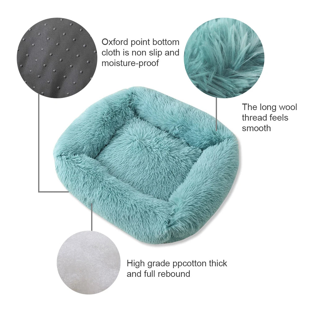 Plush Square Dog & Cat Bed — 12 Colors, 4 Sizes