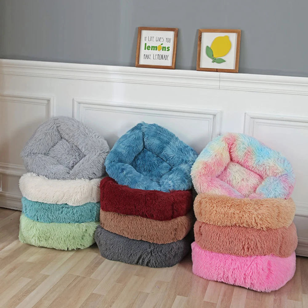 Plush Square Dog & Cat Bed — 12 Colors, 4 Sizes