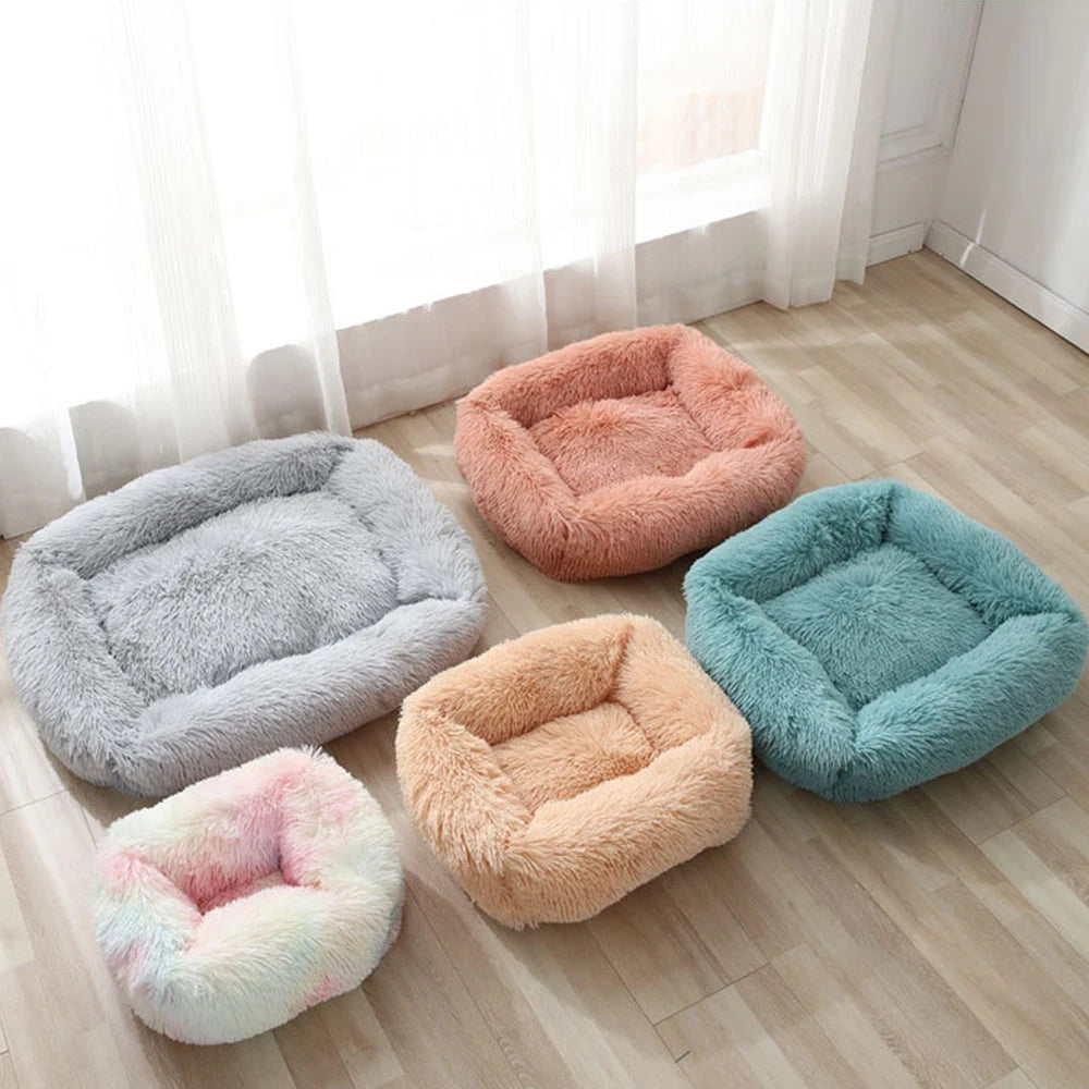 Plush Square Dog & Cat Bed — 12 Colors, 4 Sizes